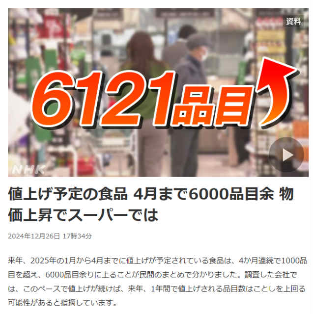 2025年4月　値上